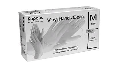 Kapous Перчатки виниловые неопудренные "Vinyl Hands Clean", прозрачные M, 50 пар/уп.
