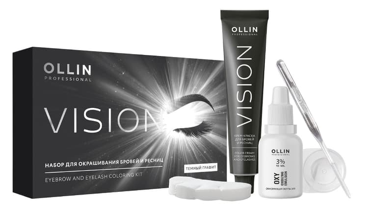 OLLIN VISION SET темный графит Крем-краска для бровей и ресниц 20мл (в наборе) 
