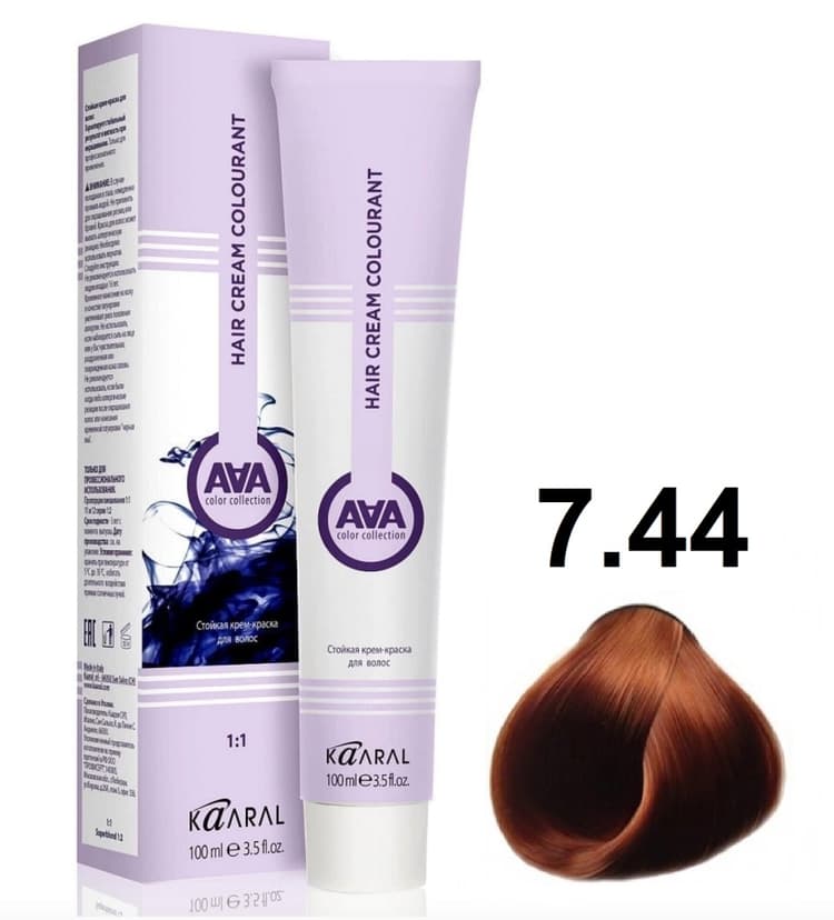 KAARAL AAA Hair crem colorant 7.44 глубокий медный блондин 100мл