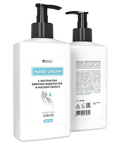 MILV Крем для рук с экстрактом морских водорослей и маслом кокоса. 340 мл