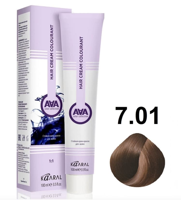 KAARAL AAA Hair crem colorant 7.01 блондин натуральный пепельный 100мл 