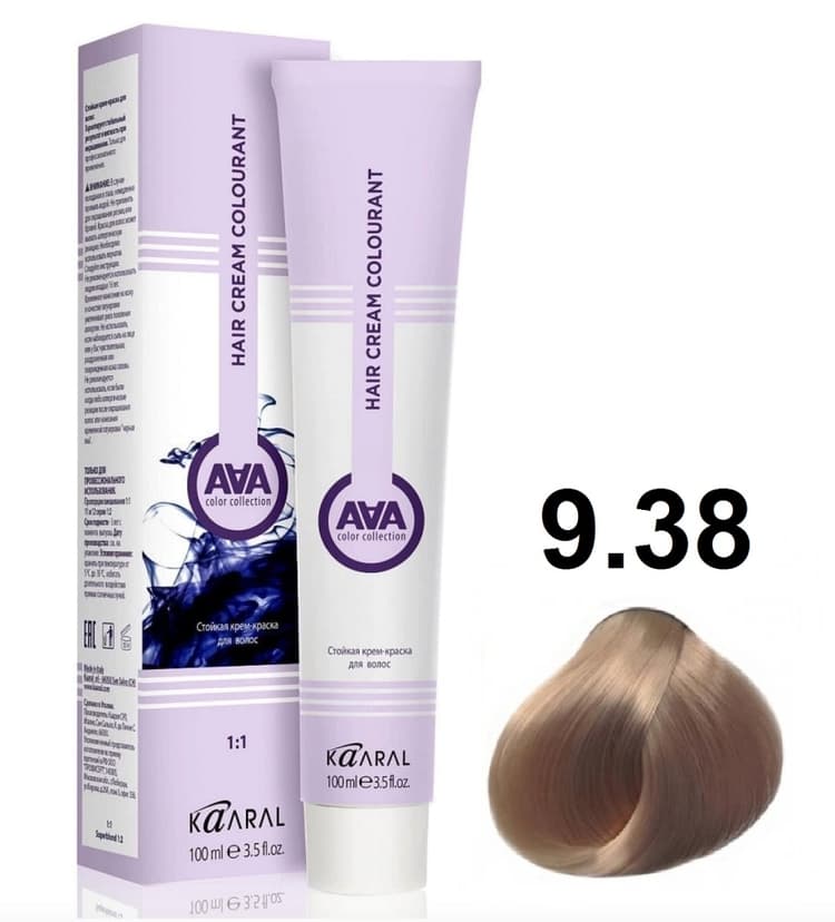 KAARAL AAA Hair crem colorant 9.38 очень светлый бежевый блондин 100мл