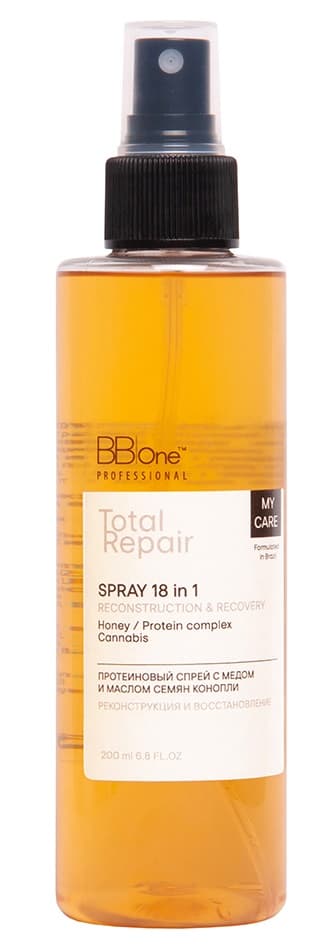 BB One Total Repair Протеиновый спрей 18 в 1 с медом и маслом семян конопли 200 мл 