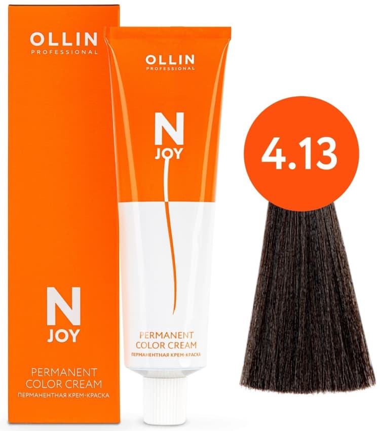 OLLIN "N-JOY"  4/13 – шатен пепельно-золотистый, перманентная крем-краска для волос 100мл