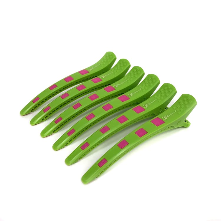 Gera Professional Зажим для волос пластик с силиконовой вставкой, салатовый, 115 мм, 6шт/уп. - 1 шт.